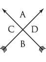 A cross with arrows and letters on it.
