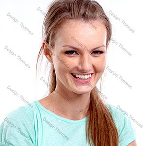 A woman with long hair and a blue shirt