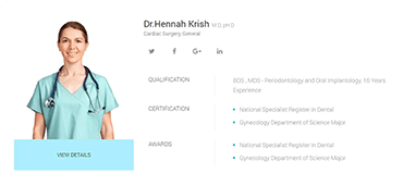 A doctor 's profile page with an image of a woman.