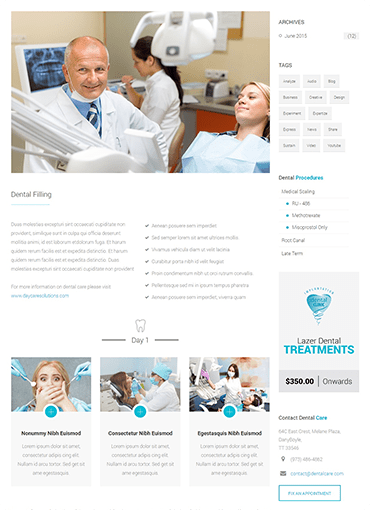 A dentist 's website with many features and images.